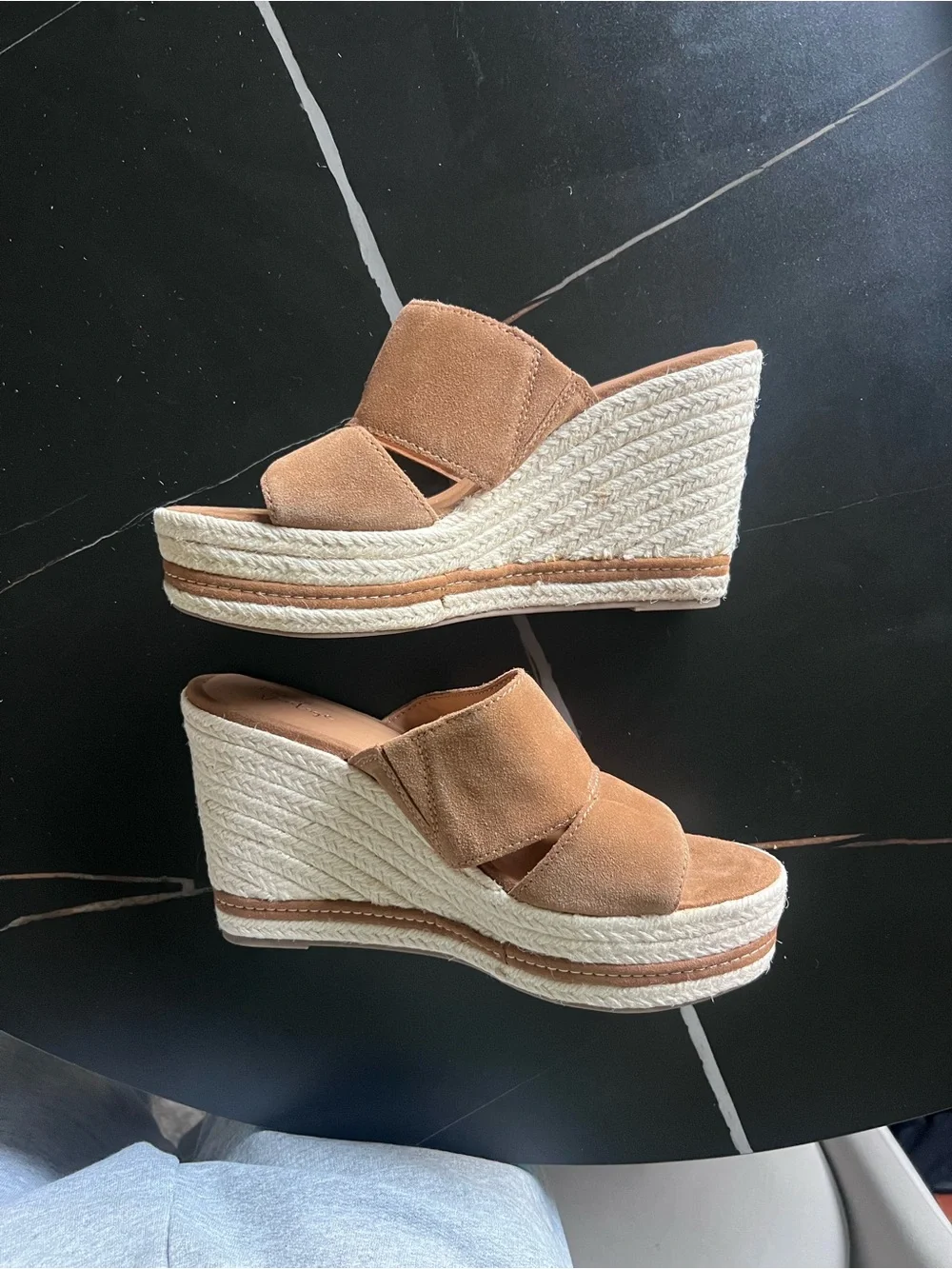 Crown Vintage Brown Suede Espadrille Wedge Slide Sandals